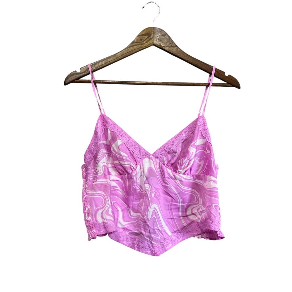 Wild Fable Pink Swirl Lace Trim Cami Top - Size Large